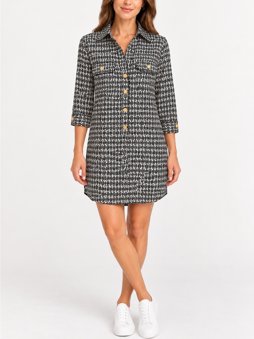 Tommy Hilfiger Women’s Geometric Print Shirt Dress XS 3/4 Sleeve